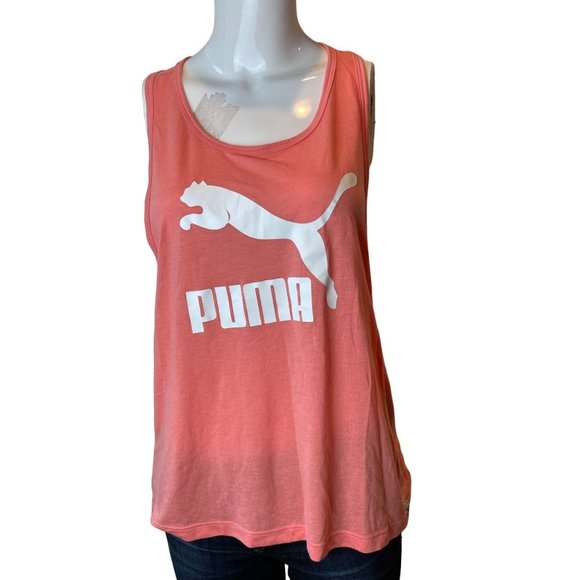 Puma Women’s Tank Top Activewear Graphic Loose Racerback Round Neck Peach Pink L - Picture 1 of 4